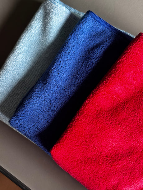 Car Wash 3er Set "BMW M" 320GSM Mikrofasertücher (Hellblau + Blau + Rot)