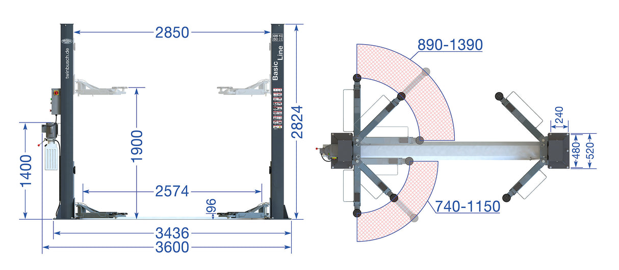 TW242M-230 "BASIC LINE" 2-Säulen-Hebebühne bis 4200kg