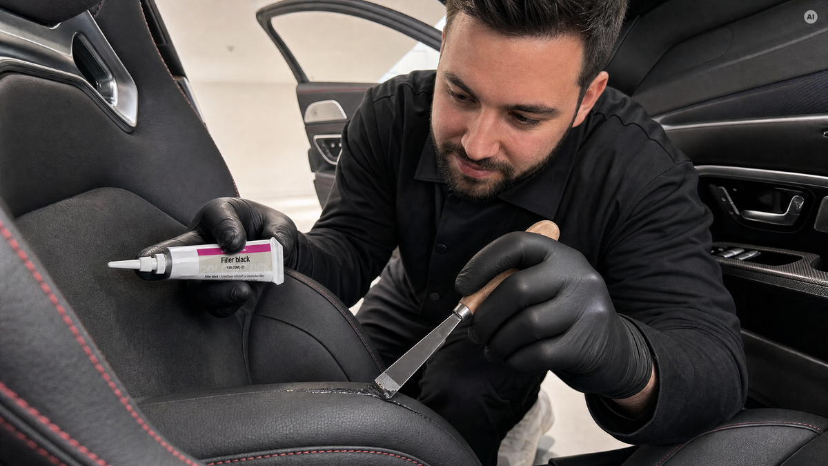Filler black füllt den Riss in der Sitzwange — Leder-Füllstoffe von COLOURLOCK bei Detailing1