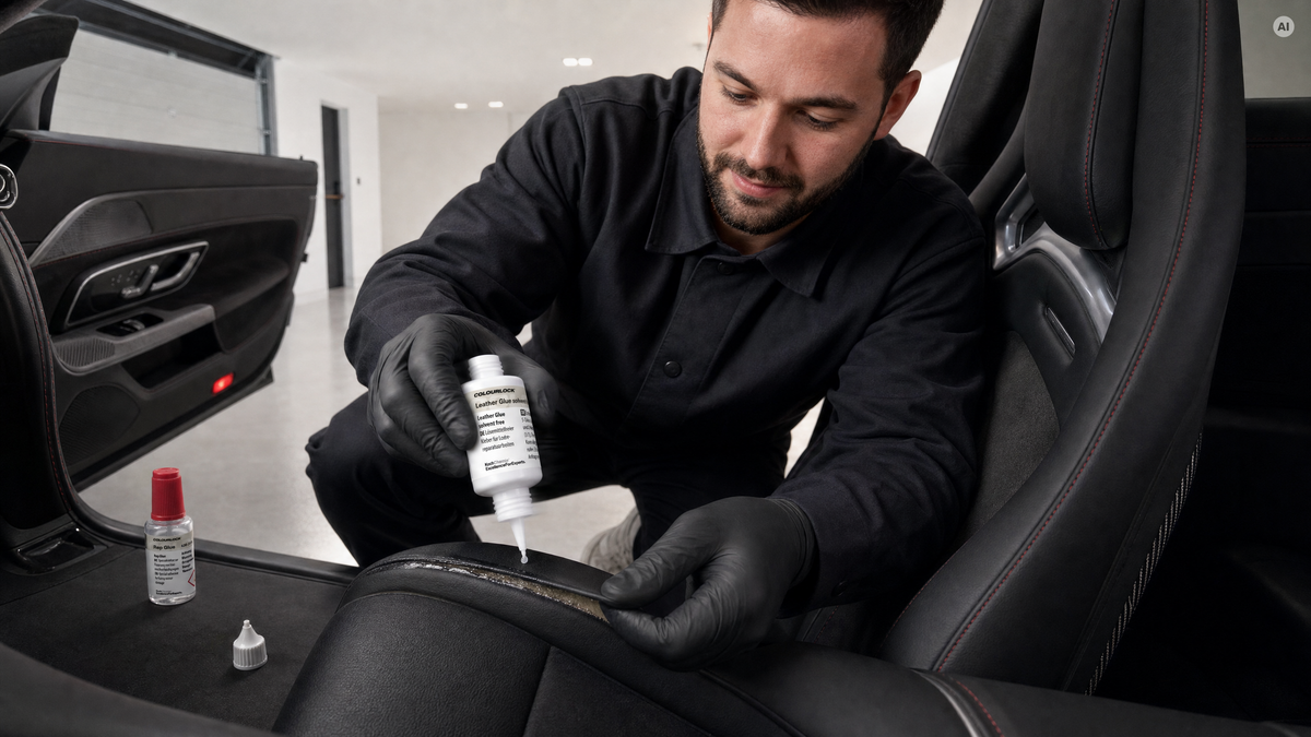 Lose Lederkante am Sitz wird verklebt — Lederkleber & Nahtreparatur von COLOURLOCK bei Detailing1