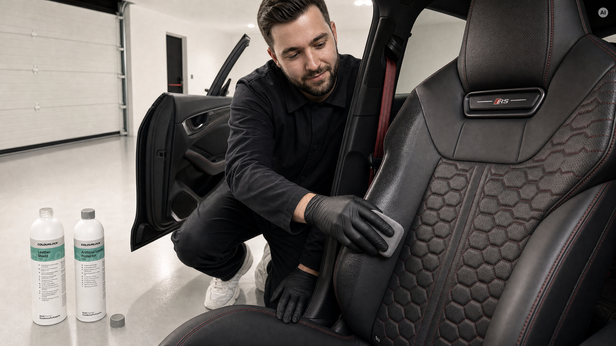 Versiegelung auf der Sitzflanke — Lederversiegelung von COLOURLOCK bei Detailing1