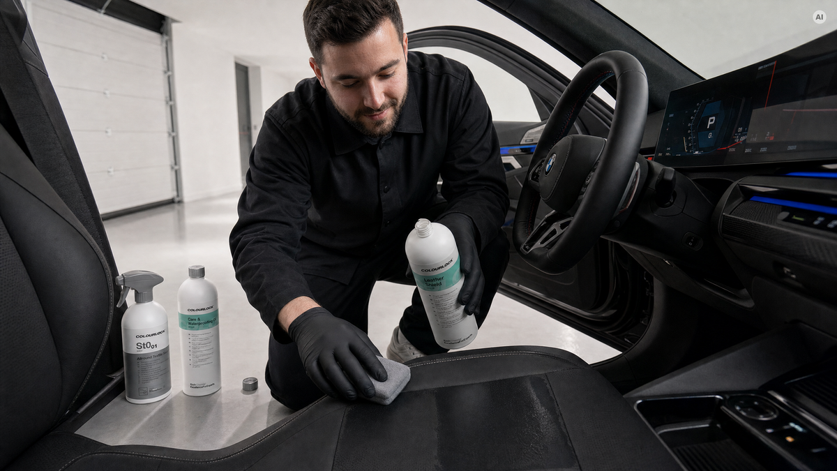 Ledersitz wird versiegelt — Versiegelung & Imprägnierung von COLOURLOCK bei Detailing1